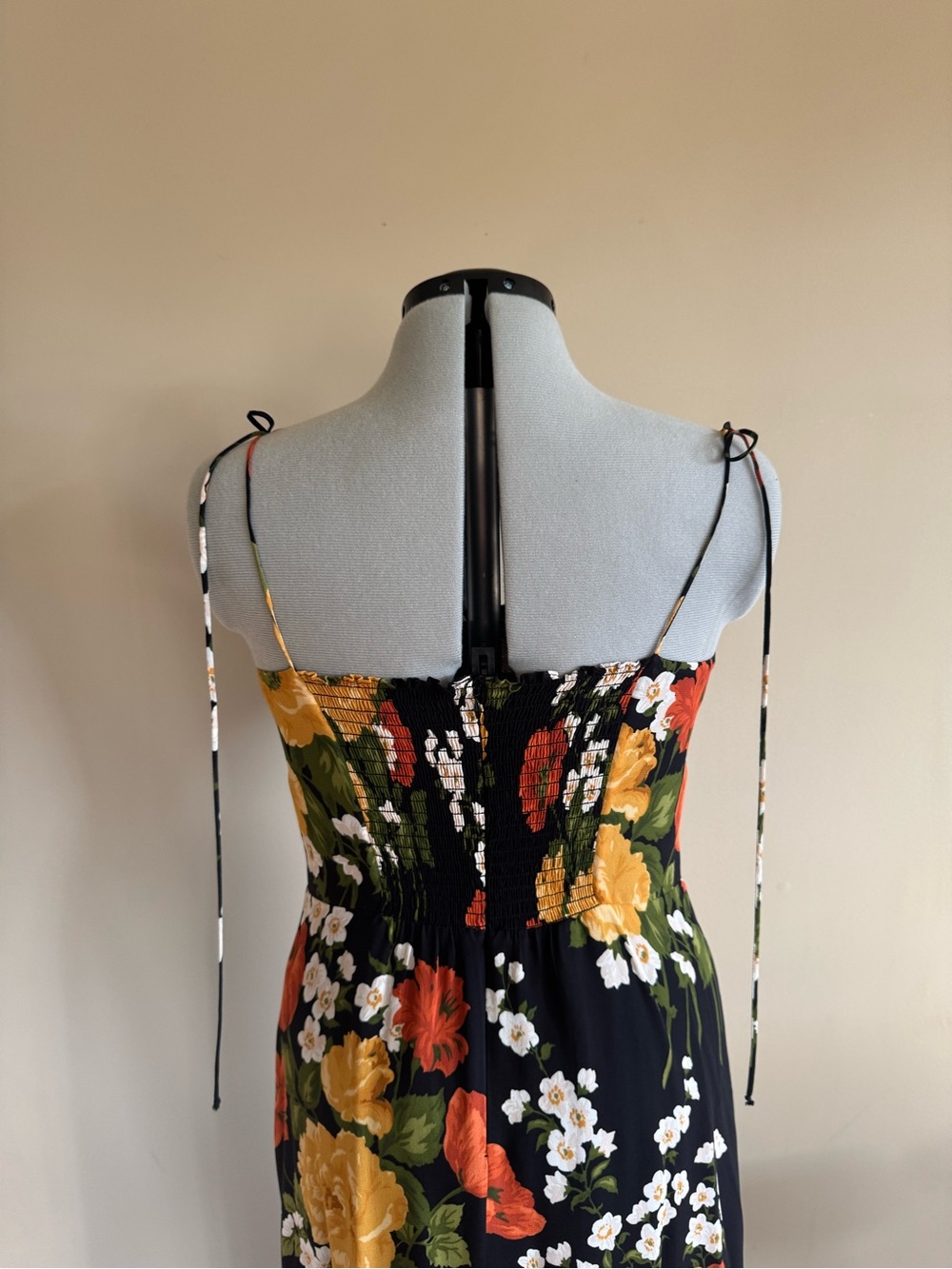 Reformation Maxi Dress with Tie Straps - Black/Yellow/Orange floral, size 12 - Picture 6 of 12